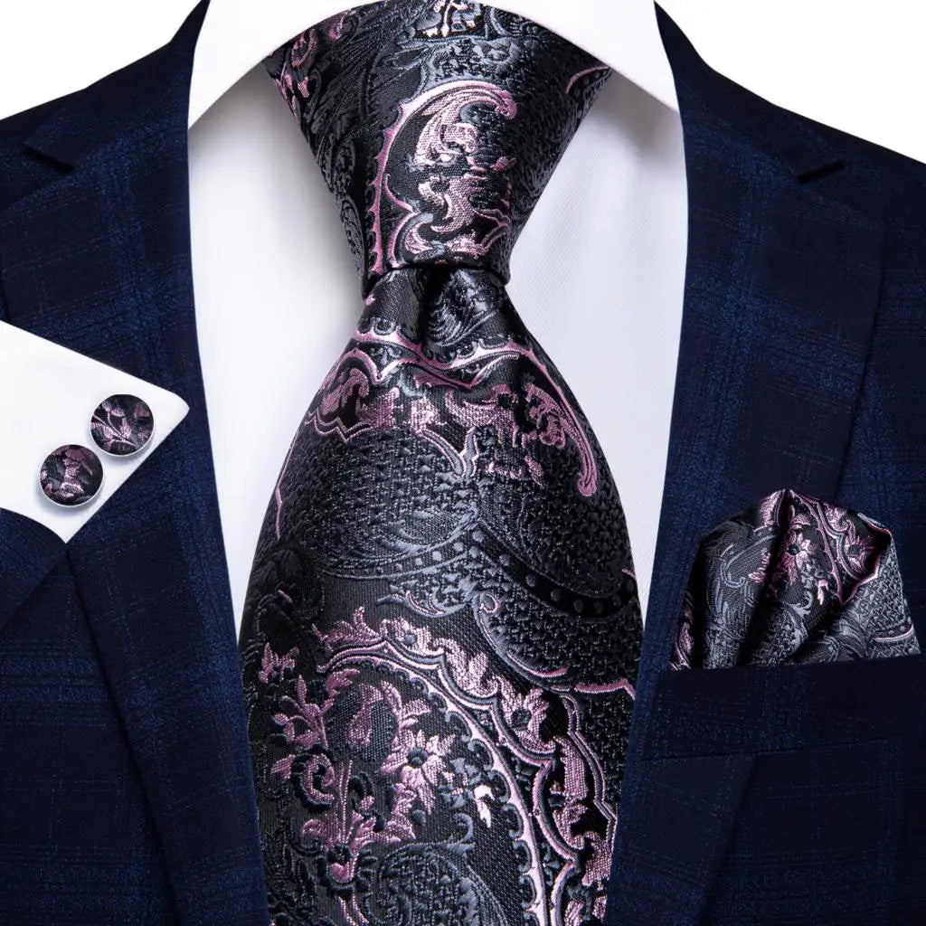 Hi-Tie 8.5cm Business Black Solid Paisley 100% Silk Men's Tie Neck Strip Ties for Men Formal Luxury Wedding Neckties Gravatas