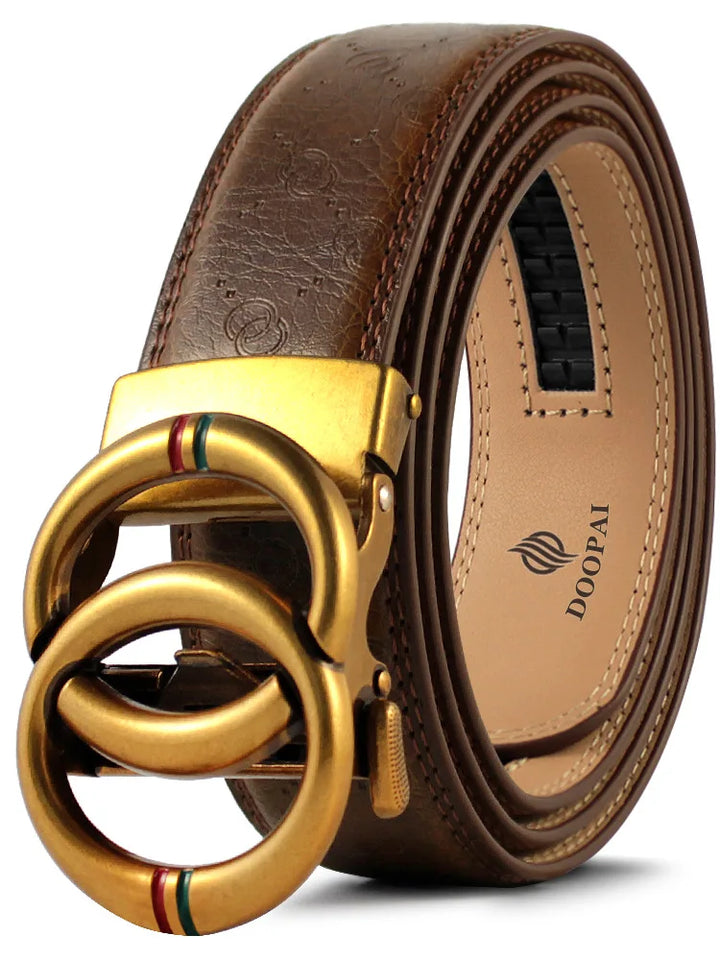 Men Leather Belt Metal Car Automatic Buckle Work Belt Double Loop Round Buckle Belts for Men Women Gifts Gc Belts for Women