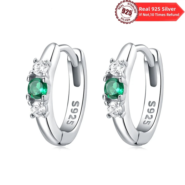 100% Real 925 Sterling Silver Simple Inlaid zircon Blue and Green Earring For Women Making Jewelry Gift Wedding Party Engagement