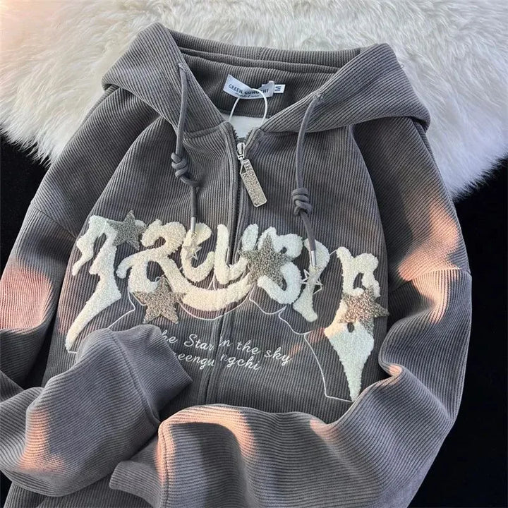 Embroidered Zip-Up Hoodie for Women