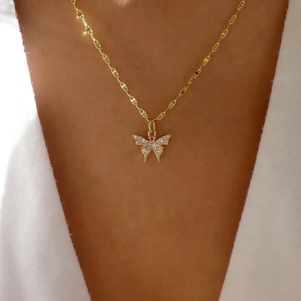 Gold Pendant Necklace Set – Trendy Boho Multi-Layer Crystal Jewelry for Women