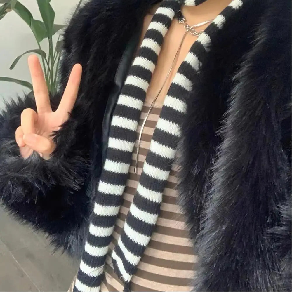 Gothic Striped Shawl – Y2K Winter Scarf for Women