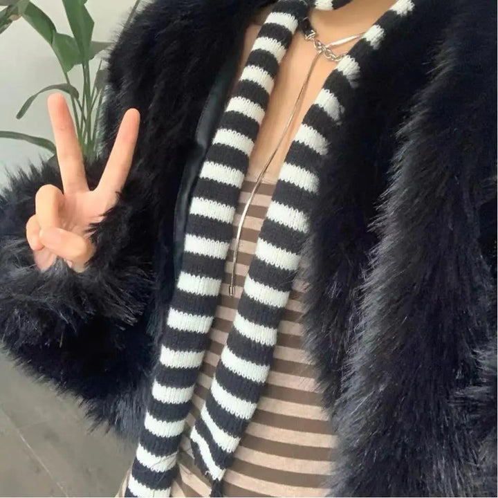 Gothic Striped Shawl – Y2K Winter Scarf for Women