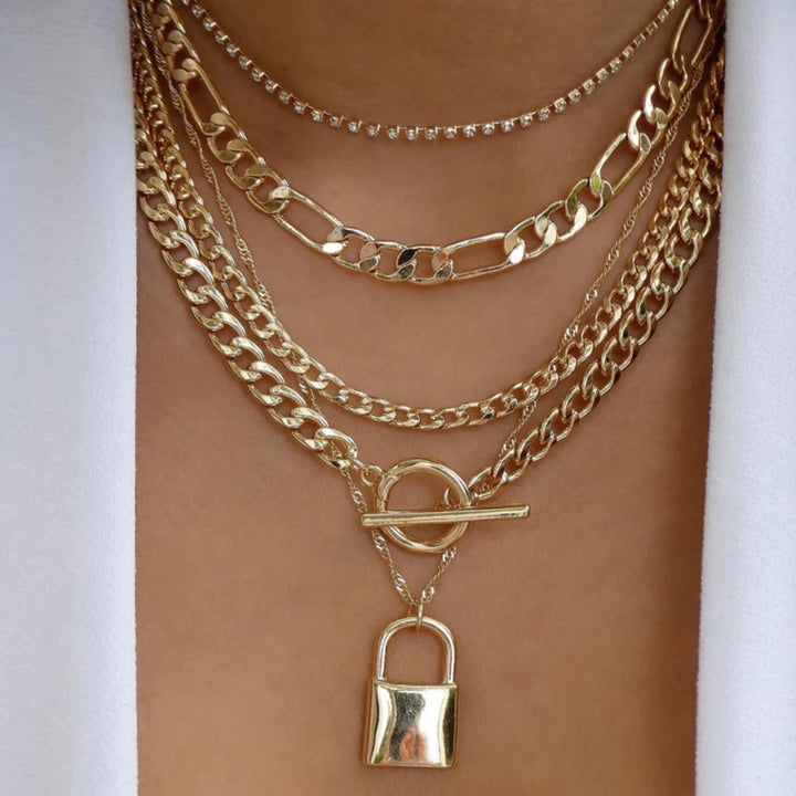Gold Pendant Necklace Set – Trendy Boho Multi-Layer Crystal Jewelry for Women