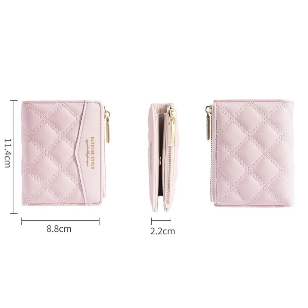 Fashion Embroidery Coin Purse Solid Color PU Short Wallet Zipper Card Bag Women
