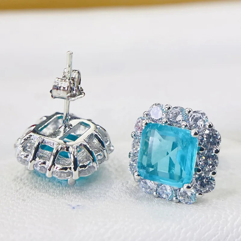 GlamParaiba™ – Elegant Square Tourmaline Earrings in 925 Sterling Silver