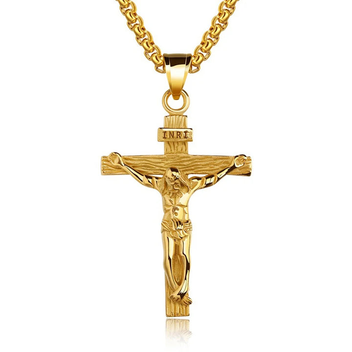 . Faith Cross Pendant Necklace – Gold & Silver Stainless Steel Chain for Men