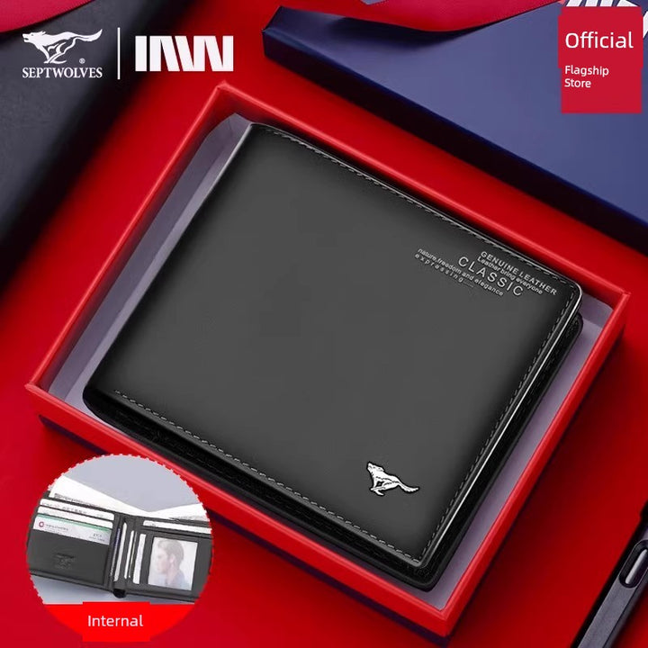SEPTWOLVES Men Genuine Leather Dad's Wallet for Husband