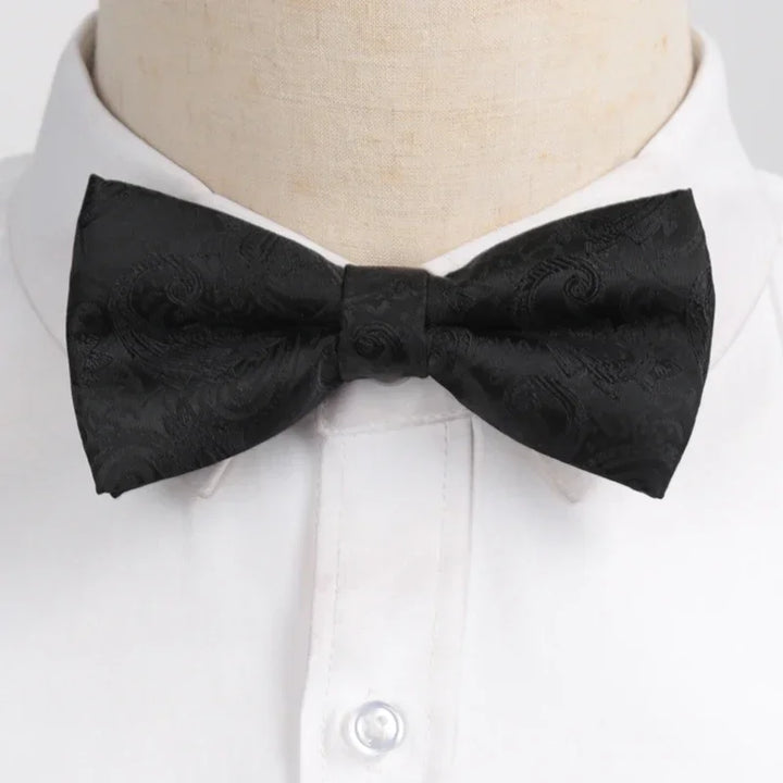 Men’s Classic Black Bow Tie – Formal Polyester Woven Pattern