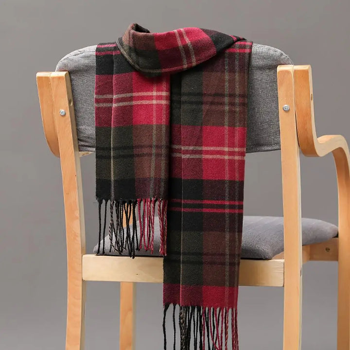 Long Tassel Scarf – Faux Cashmere Plaid Wrap for Men & Women