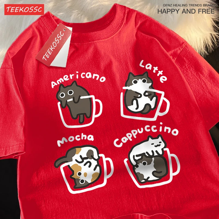 Mocha Cat Coffee Tee – Cute Summer Cotton Unisex Shirt
