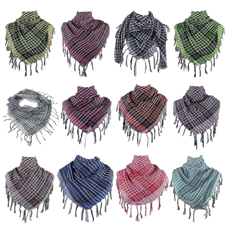 Arab Style Keffiyeh – Houndstooth Pattern Shemagh with Fringe