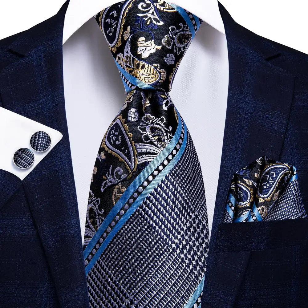 Hi-Tie 8.5cm Business Black Solid Paisley 100% Silk Men's Tie Neck Strip Ties for Men Formal Luxury Wedding Neckties Gravatas