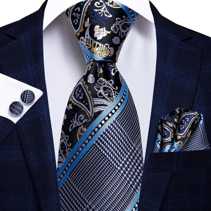 Hi-Tie 8.5cm Business Black Solid Paisley 100% Silk Men's Tie Neck Strip Ties for Men Formal Luxury Wedding Neckties Gravatas