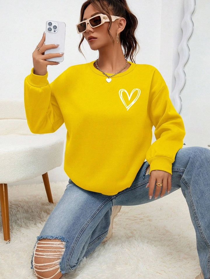 Heart Print Casual Sweatshirt