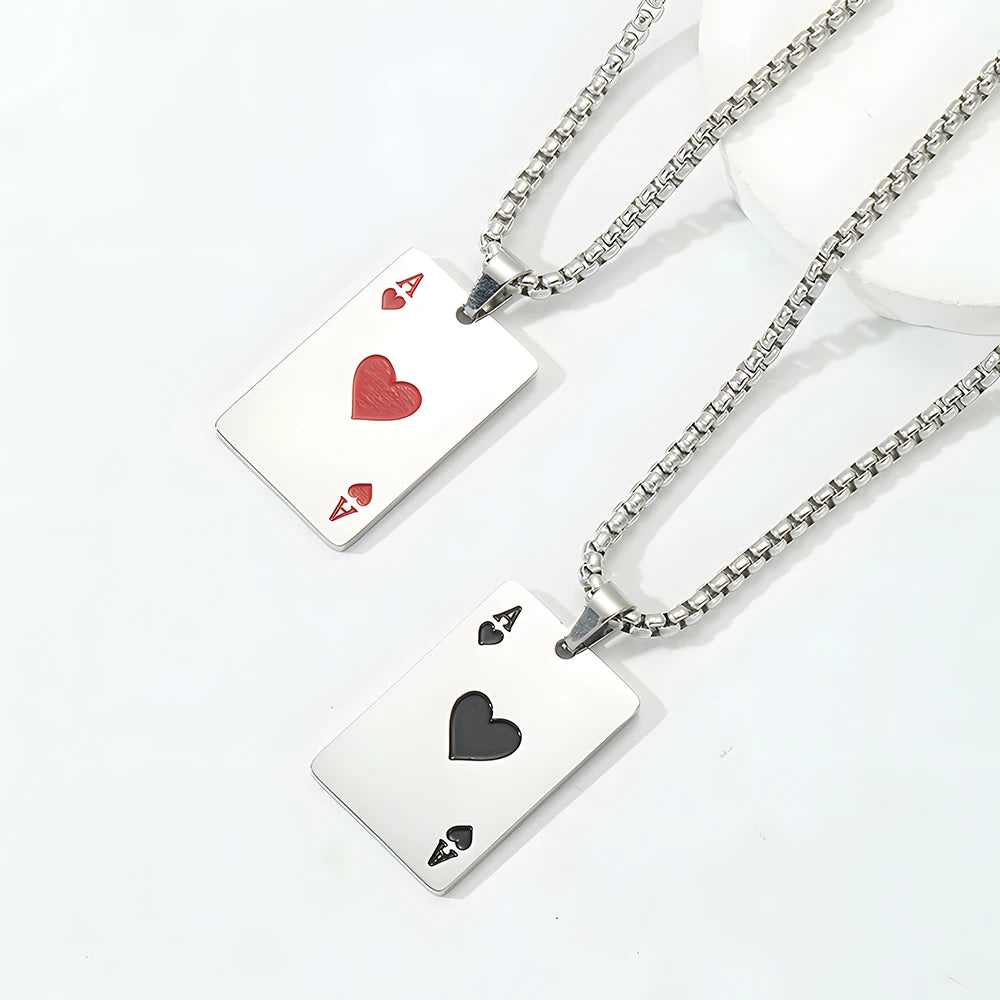 . Poker Ace Card Necklace – Spades & Hearts Hip Hop Chain for Men
