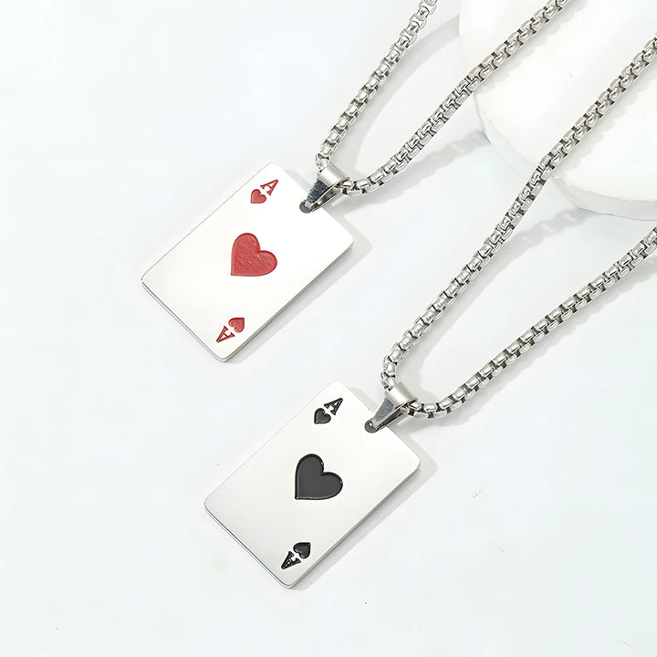 . Poker Ace Card Necklace – Spades & Hearts Hip Hop Chain for Men