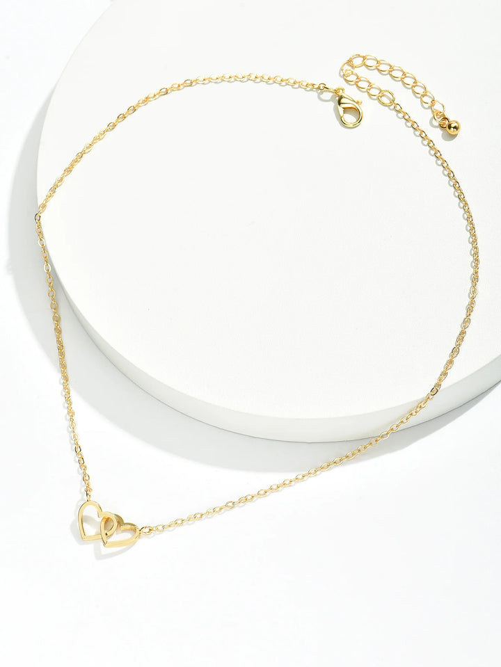 Tiny Heart Necklace – Hollow Double Pendant Chain for Women