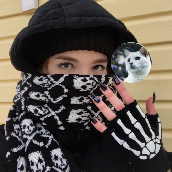 Skull Pattern Scarf – Unisex Knitted Wrap with Skeleton Design