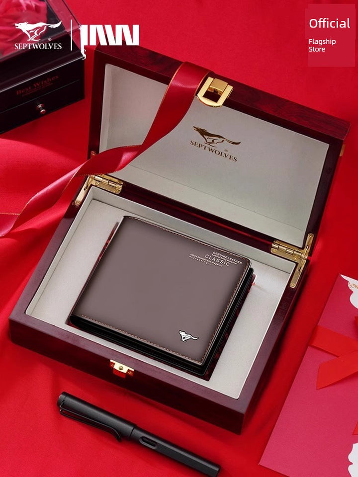 SEPTWOLVES Men Genuine Leather Dad's Wallet for Husband