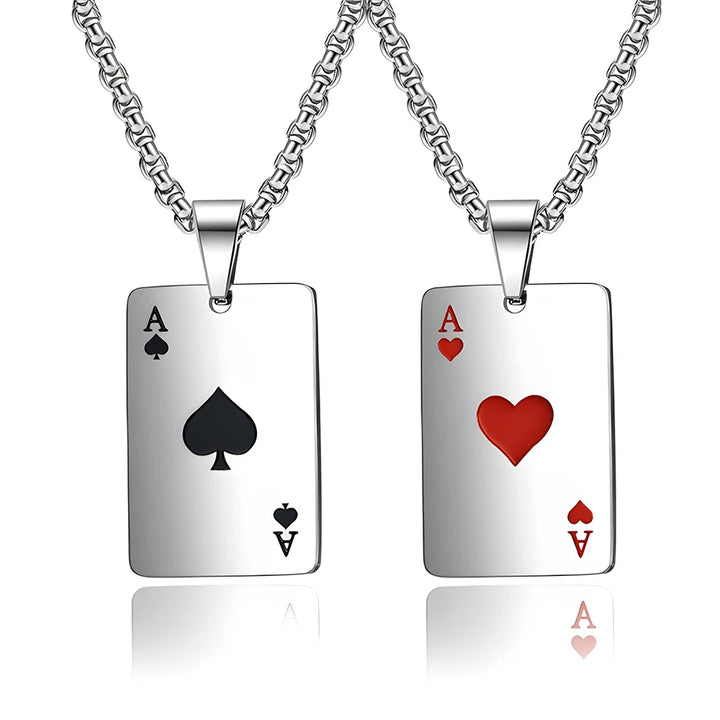 . Poker Ace Card Necklace – Spades & Hearts Hip Hop Chain for Men