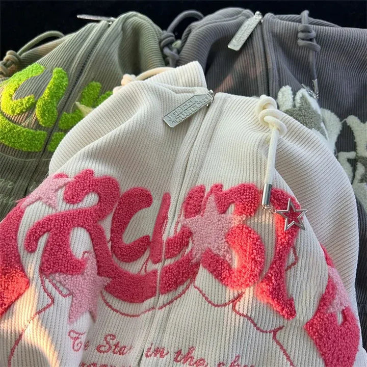 Embroidered Zip-Up Hoodie for Women