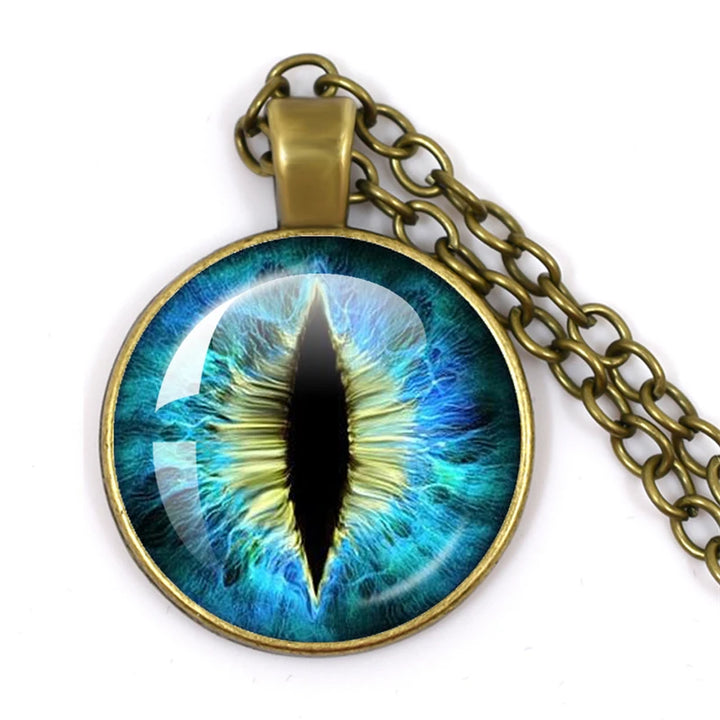 Lovely Fashion Colored Evil Eye Necklace Beautiful Animal Dragon Cats Eye Heart 25mm Glass Cabochon Pendant Gift For Fridends