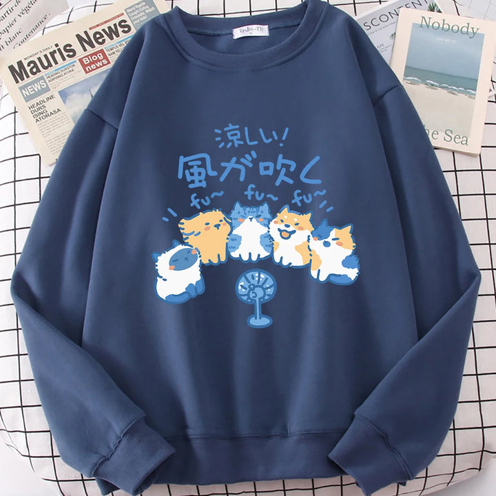 5 Cats Fan Print Sweatshirt