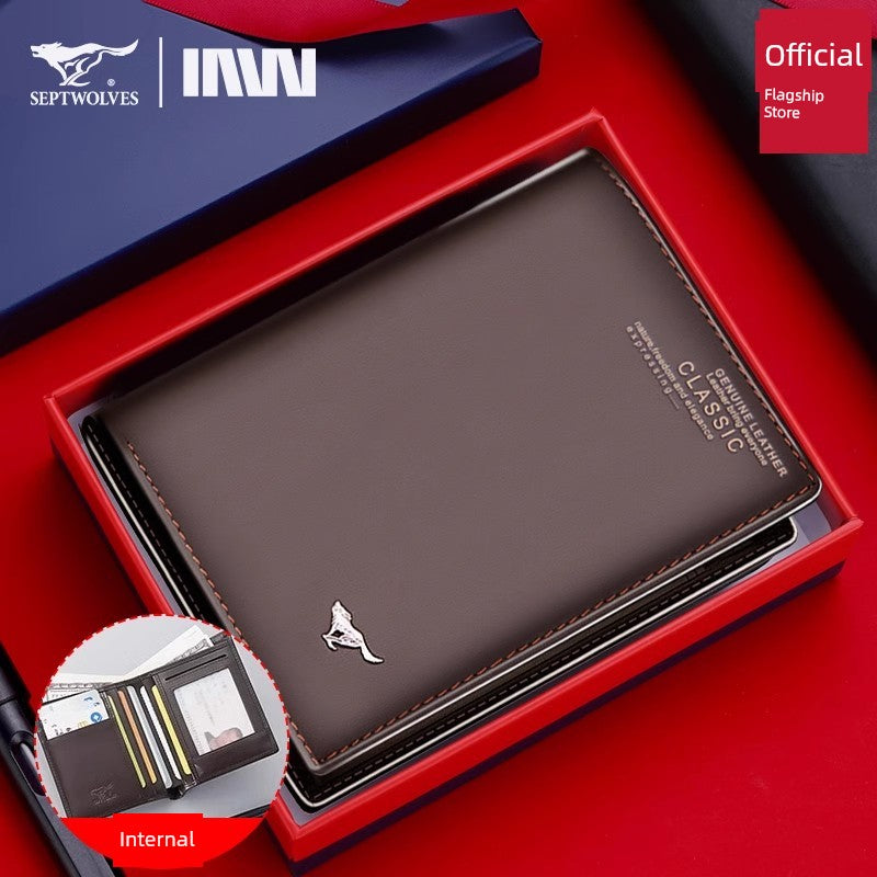 SEPTWOLVES Men Genuine Leather Dad's Wallet for Husband
