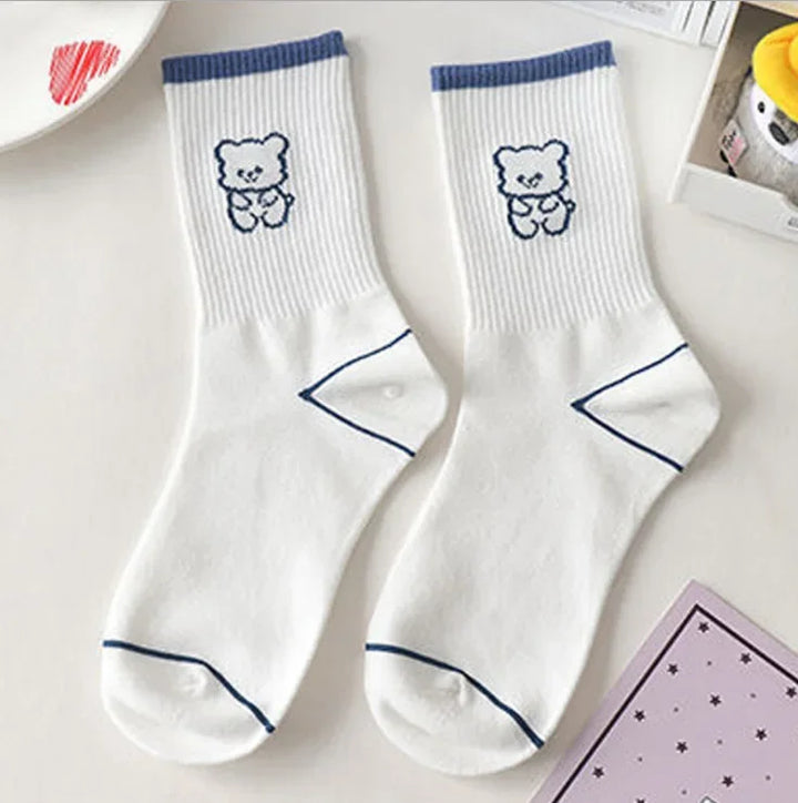 Women's Socks Warm Socks In Autumn and Winter Blue Socks Students High-top Striped Checkered Sports Stockings
