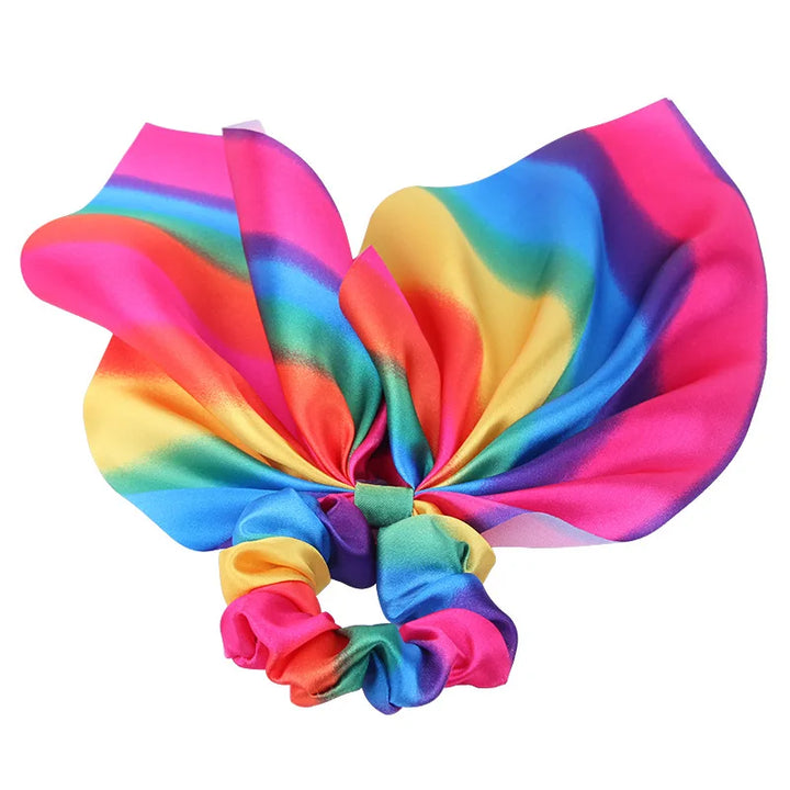 Hair Accessories with Bow Hair Ties Girls Women Elastic Hair Rubber Bands Elastic Rainbow Ribbon Hair Scrunchie Ponytail Holders