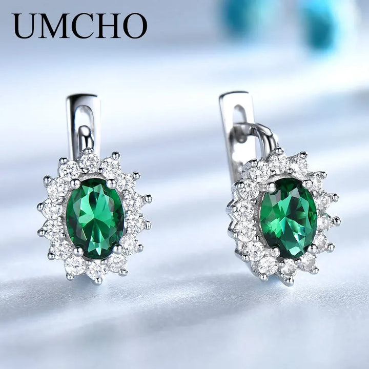 RadiantEmerald™ – 5*7mm Oval Clip Earrings with Emerald and Flower Design