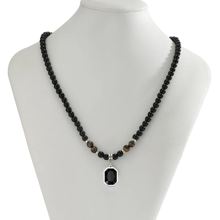 Black Tiger Stone Necklace – Stainless Steel Pendant Choker for Casual Men’s Jewelry