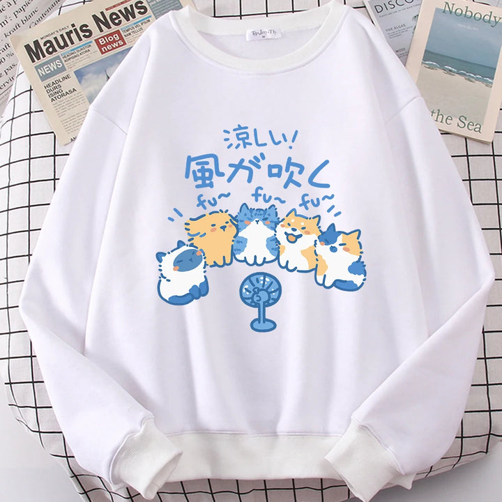 5 Cats Fan Print Sweatshirt
