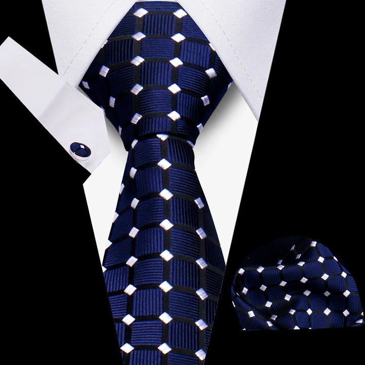 Elegant Ties For Men Gift Fashion Men Tie Set Striped Luxury Necktie Handchief Cufflinks 3 Pcs Business Wedding Suit Accessories