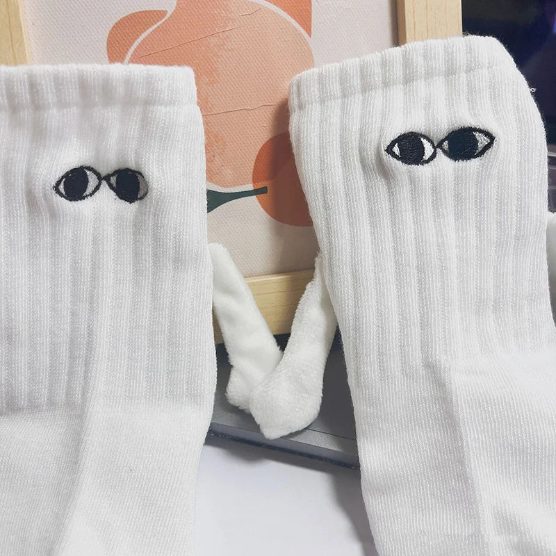 1 Pair Cute Socks Hand In Hand Sock Women Lovely High Quality Solid Color Black White Socks Summer Lace Mesh Short Socks
