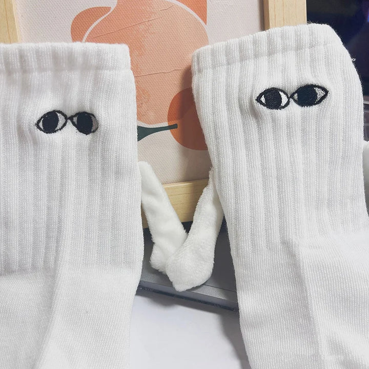 1 Pair Cute Socks Hand In Hand Sock Women Lovely High Quality Solid Color Black White Socks Summer Lace Mesh Short Socks