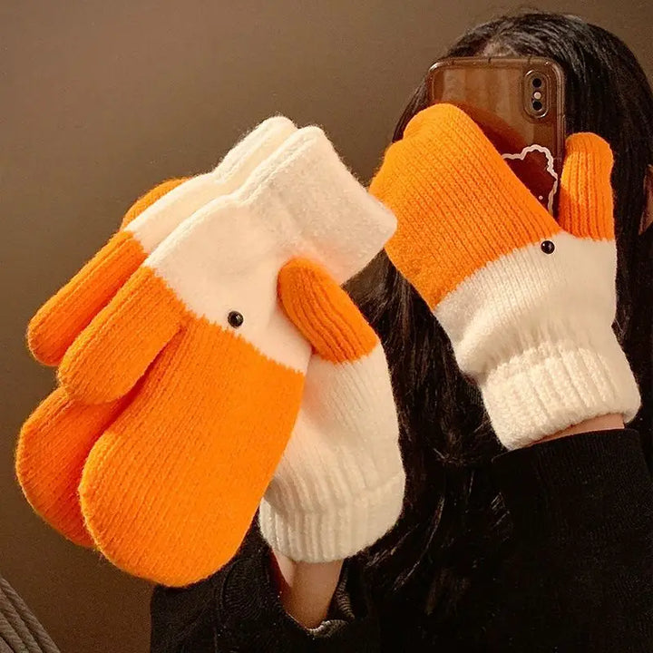 Creative Quirky Gloves Big Goose Woolen Gloves with Fingers Women's Winter Warm Plush Thick Anti Cold Gloves Cute Couple