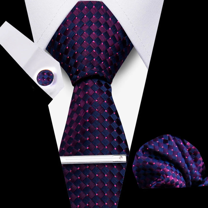Tie For Men Business Luxury Fashion Necktie Navy Blue 4pcs Set Tie Clip Cufflinks Pocket Square Wedding Suit Accessories Gravata