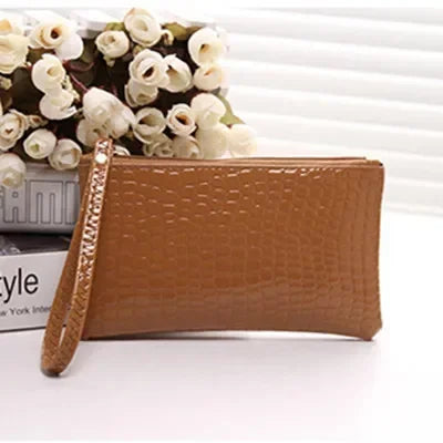 1PC Women PU Clutch Long Casual Wallet Litchi Grain Coin Purse Female Bag Wrist Bags Zipper Phone Pocket Credit Card Holder