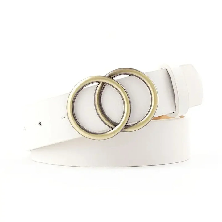 Women Belts For Jeans Waist Faux Leather Belt For Dress Ladies Belts For Pants With Fashion Double Golden O Ring Buckle