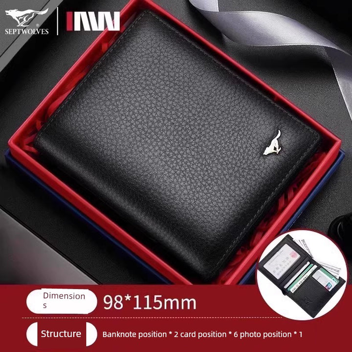 SEPTWOLVES Men Genuine Leather Genuine Goods Short One-Piece Wallet