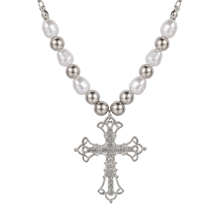 2023 Y2K Pearl Cross Pendant Necklace Hip Hop Retro Women Religious Zircon Chain Necklaces Girls Punk Party Trendy Jewelry Gifts
