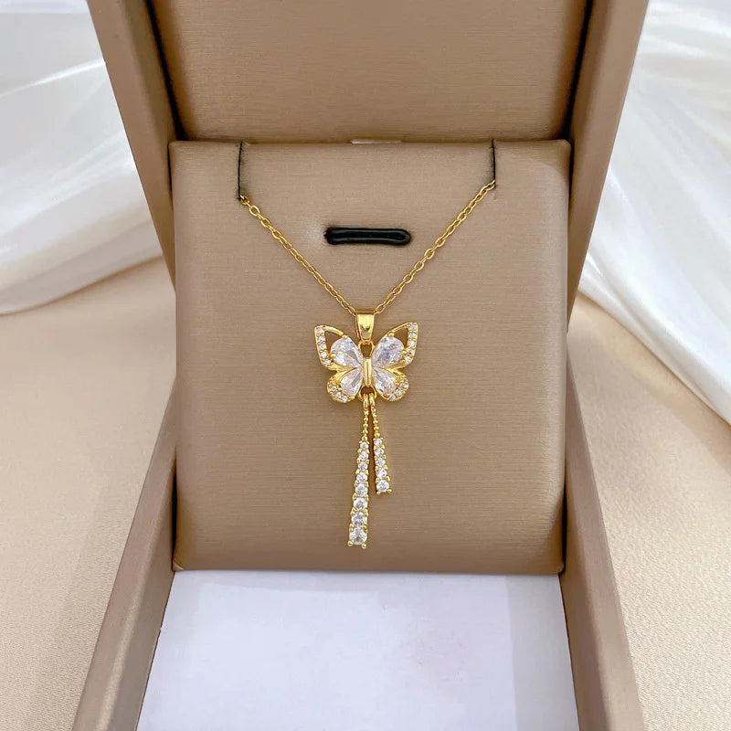 Zircon Butterfly Tassel Choker