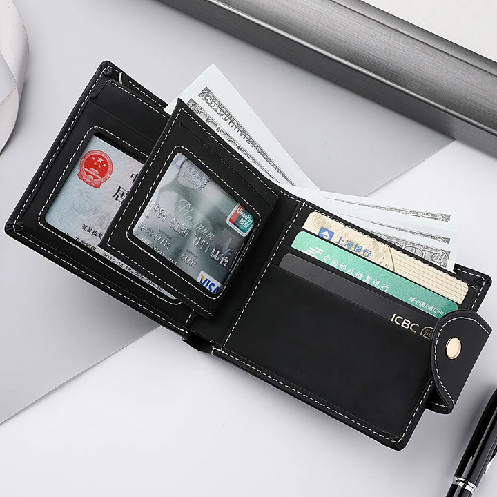 Men's Wallet Men's Short Wallet Youth Fashion Personality Pu Leather Credit Card ID Card Holder Wallet Folding Wallet
