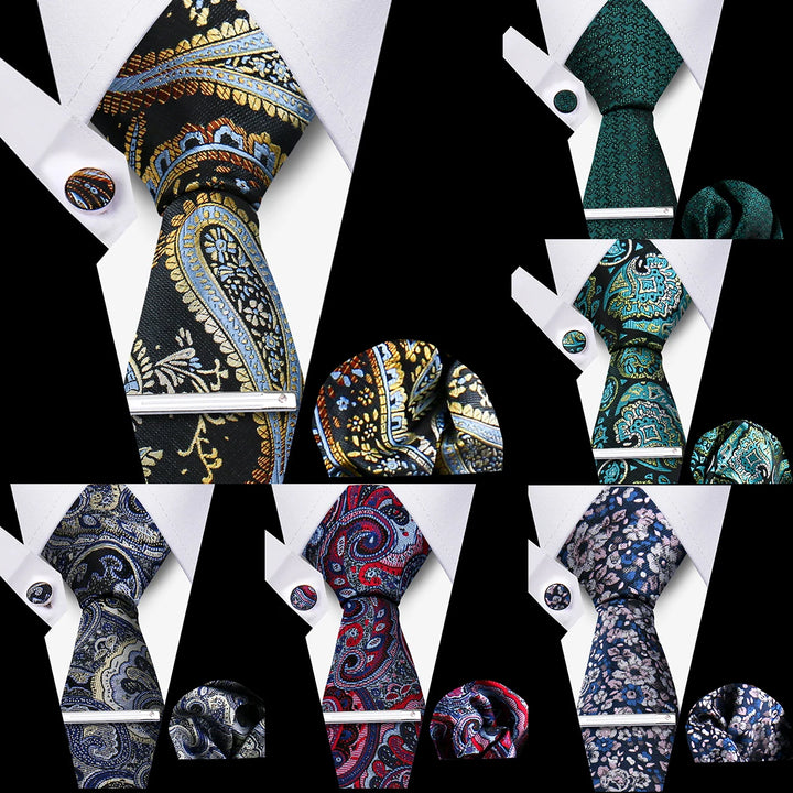 Tie For Men Business Luxury Fashion Necktie Navy Blue 4pcs Set Tie Clip Cufflinks Pocket Square Wedding Suit Accessories Gravata