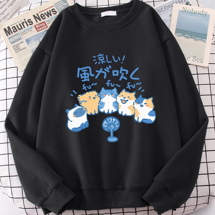 5 Cats Fan Print Sweatshirt