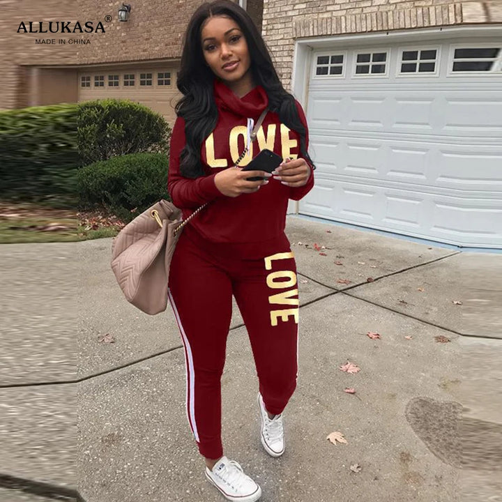 LOVE" Print Hoodie Set