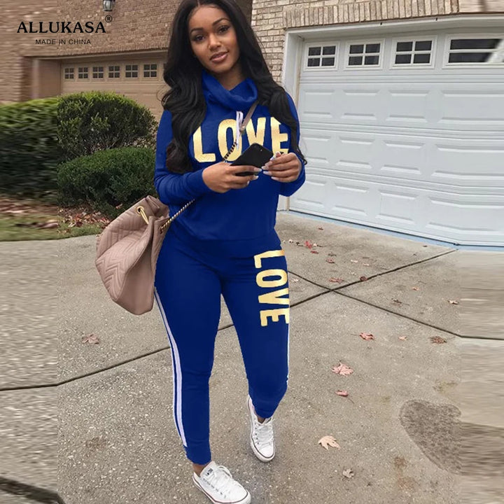 LOVE" Print Hoodie Set