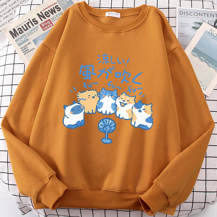 5 Cats Fan Print Sweatshirt